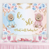 Lofaris Pink Blue Floral Teddy Bear Glitter Baby Shower Backdrop